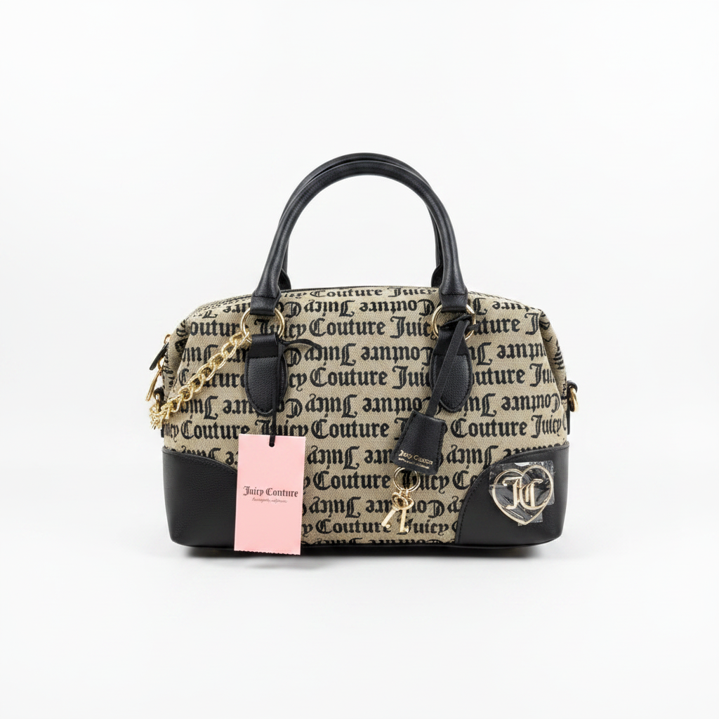 Juicy Couture handbag with beige and black monogram logo print