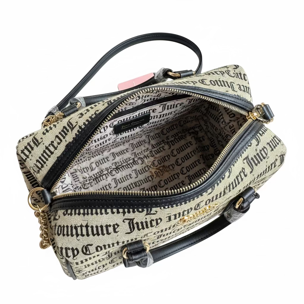 Juicy Couture handbag with beige and black monogram logo print